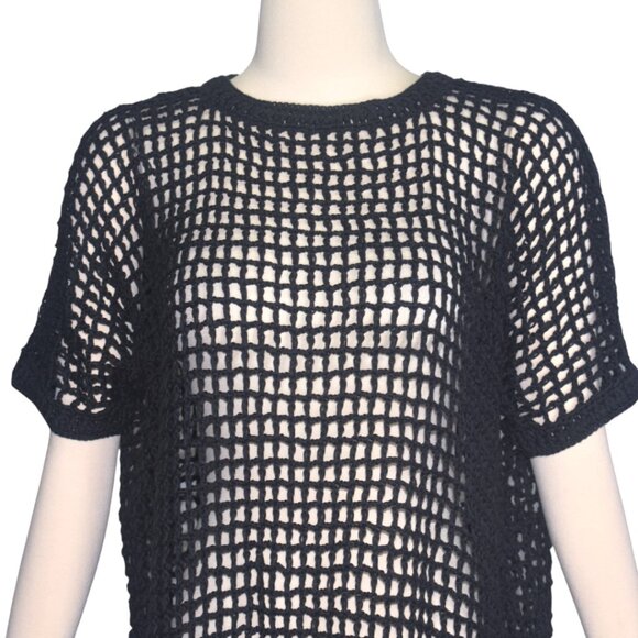 Honest Cotton Marie Black Crochet Coverup Open Weave Dress One Size - Picture 2 of 10